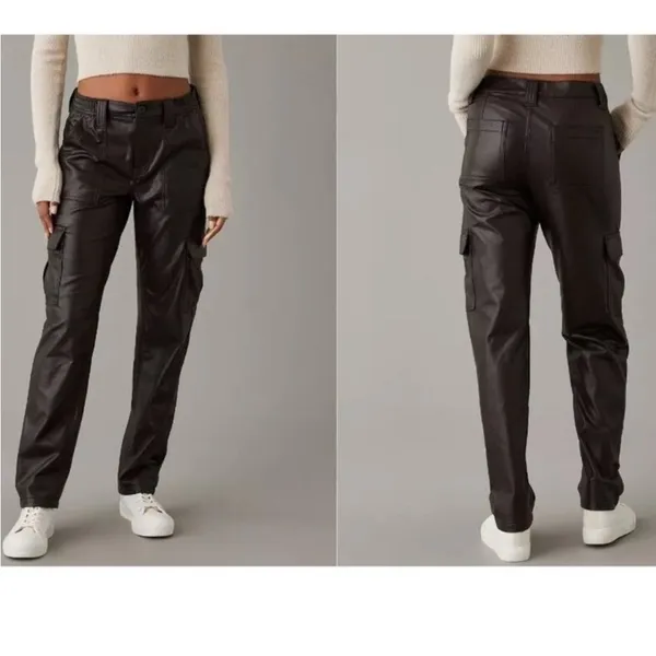 American Eagle Women’s‎ Dark Brown Faux Leather Cargo Pants Size 18 Stretch - Image 2