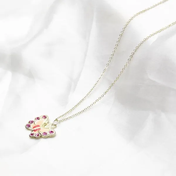 Sterling Silver Pink Butterfly Necklace - Image 4