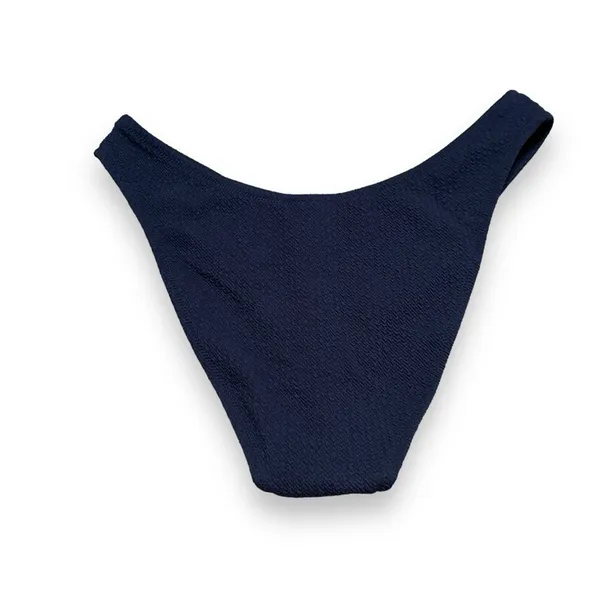 J. Crew Textured‎ Curved-Waist Cheeky Bikini Swim Bottom in Navy Blue Sz L NEW - Image 2