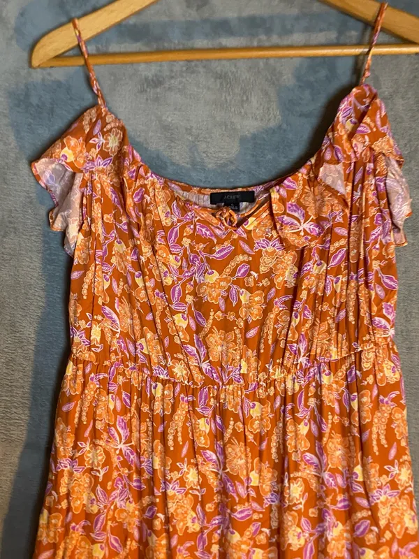 J.Crew Tiered maxi dress in painted block print Large‎ milkmaid Resort Vacation - Image 7