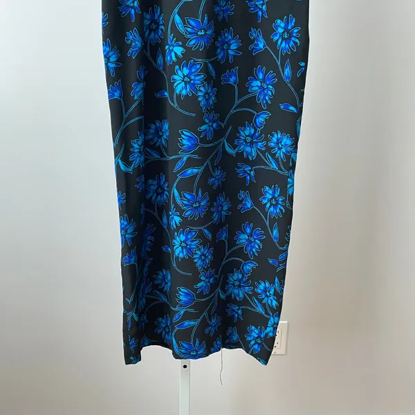 Spenser Jeremy‎ 100% Silk Moody Floral Sleeveless Maxi Dress 10 Black Blue - Image 3