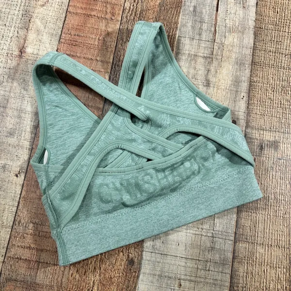 Gymshark Adapt Camo Seamless Sports Bra Sage Green Cross Back Small - Image 3