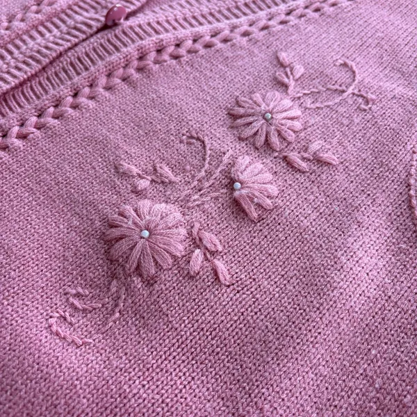 90s Vintage TC Fashion Pink Sweater Vest L Floral Embroidered Knit Coquette - Image 5