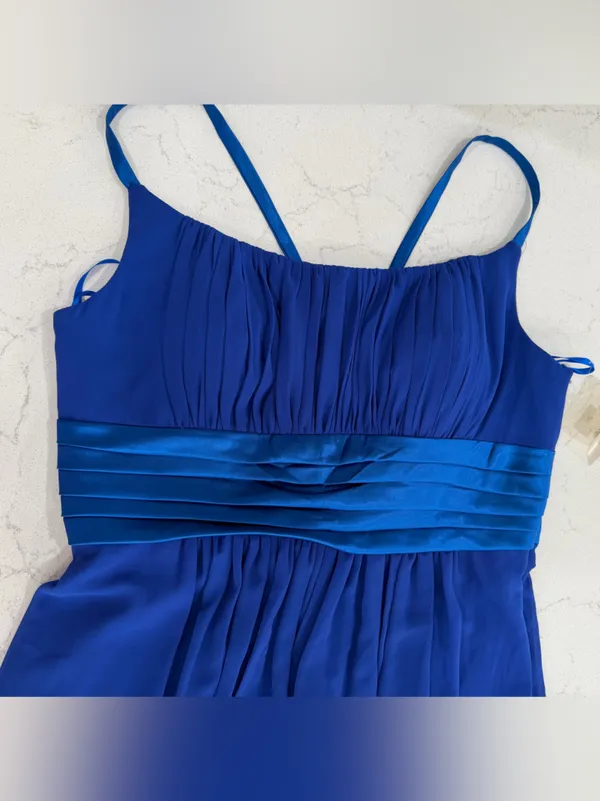 Elegant Blue Chiffon Maxi Dress with Satin Waistband - Image 4