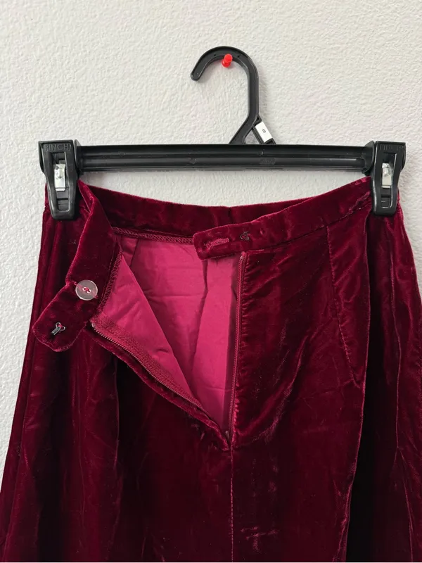 Vintage Alex Colman Burgundy Velvet Maxi Skirt Side Slit Whimsy Goth Y2K Size XS - Image 5