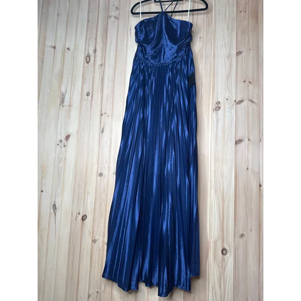 NWT Lulus Elaborate Charm Navy Blue Satin Pleated Backless Maxi Dress Gala Sz XL - Image 2