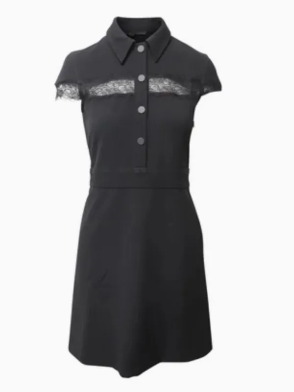 Maje Black Lace-Trim Polo Mini Dress - Image 3