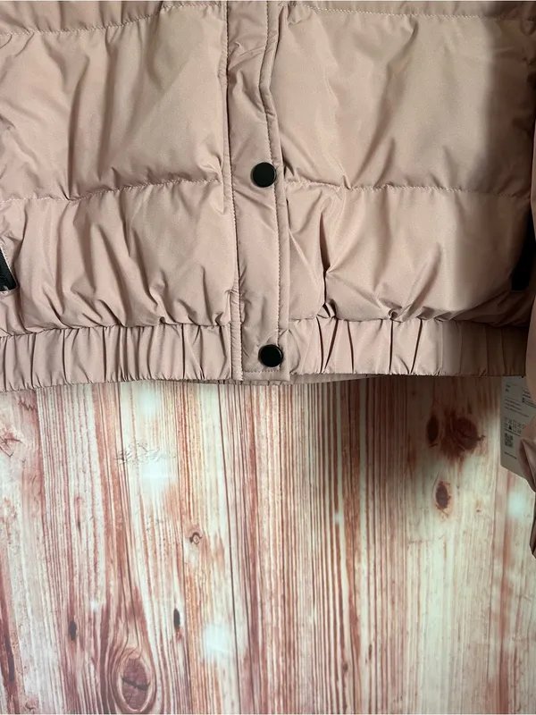 Halara Blush Pink Cropped Black Trim Puffer Winter Coat Jacket Size XL - Image 3
