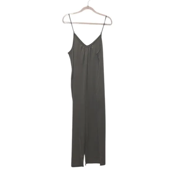 Olive Green Spaghetti Strap Jumpsuit XL V-neck V-back Pockets - Image 5