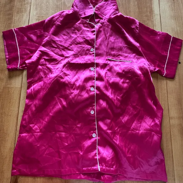 Ekouaer Womens‎ Hot Pink Satin Pajama Set Short Sleeve Button Down Shorts Size M - Image 5