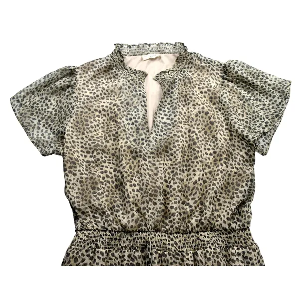 Lovestitch Leopard Print High Low Maxi Dress Brown Tan Smocked Waist Medium - Image 6
