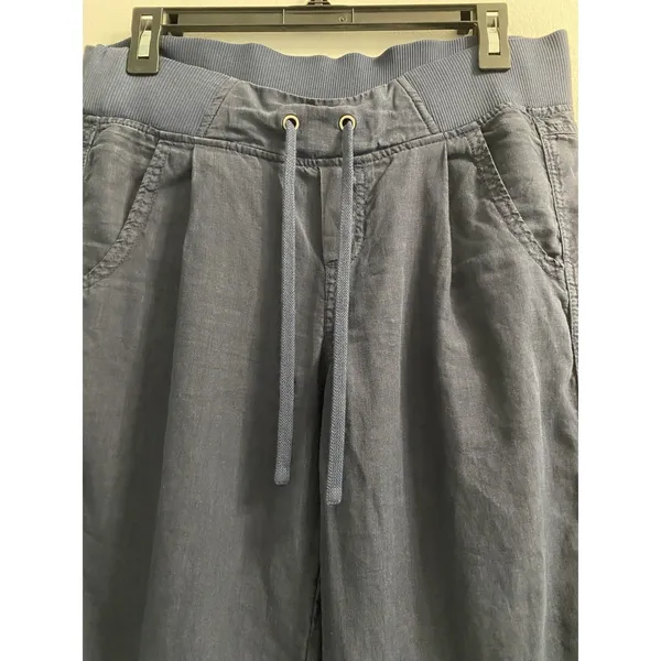 Athleta Linen Reverie Pants Sz 2 Navy Blue Drawstring Elastic Waist Wide Leg - Image 11