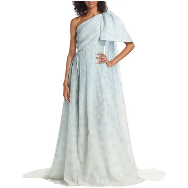 Sachin & Babi Anouk One Shoulder Gown Blue Degrade Floral Size 6 NWT - Image 12