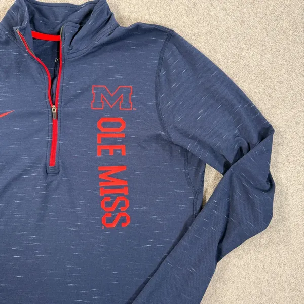 Ole Miss Rebels Nike Dri-fit Quarter Zip Pullover Women's Large Navy Blue Red - Image 2