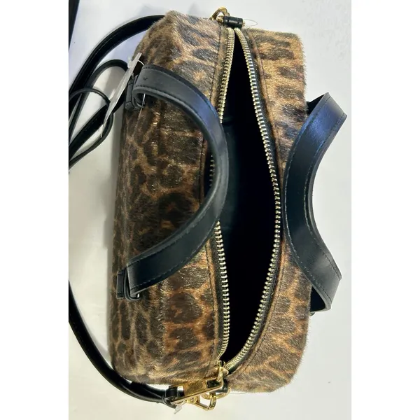 NWT Time and Tru Women Mini Satchel Crossbody Bag Faux Fur Leopard Print Boxy - Image 12