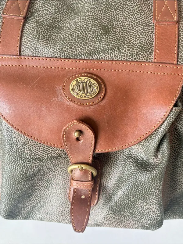 Mark Cross Vintage Army Green Leather Large Tote Shoulder Bag 19”x15” - Image 3