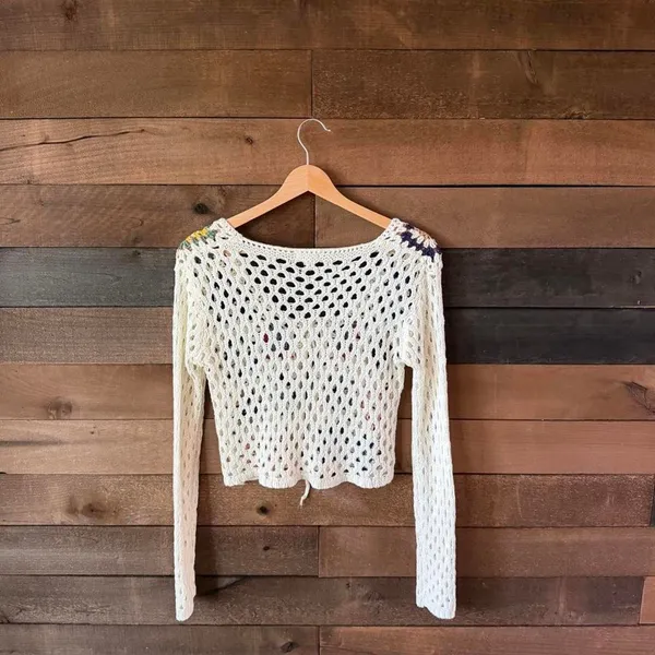 Debut Crochet Granny Square Tie Front Crop Cardigan Boho Festival XS - Image 6