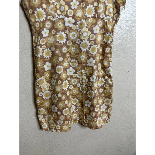 Afends Hemp Tencel Retro Daisy Floral Mini Dress Sleeveless Scoop Neck US 2 - Image 4