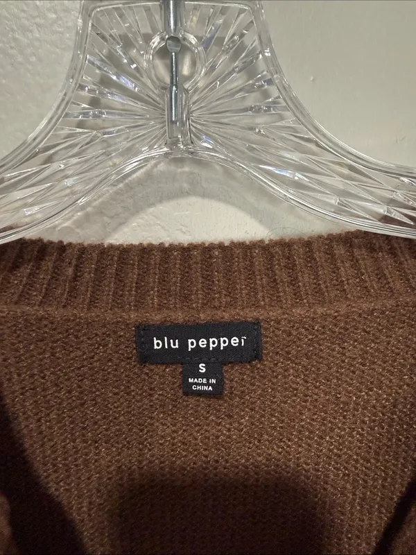 Blu Pepper women’s check pattern textured  Brown Toggle Cardigan size S - Image 5
