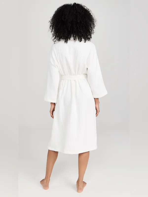 $138 NWT Barefoot Dreams Muslin Cotton Spa Robe in sea salt size 2=Medium - Image 3