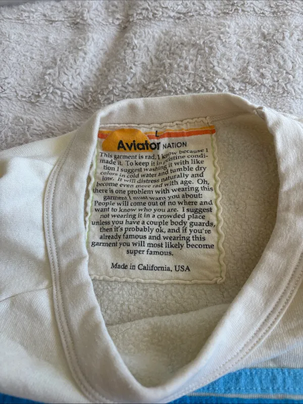 Aviator nation crewneck size large blue and cream - Image 2