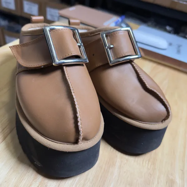 UGG Opening Ceremony Platform Clog Mule Shoes‎ Brown Shearling Lined Buckle 9 - Image 16