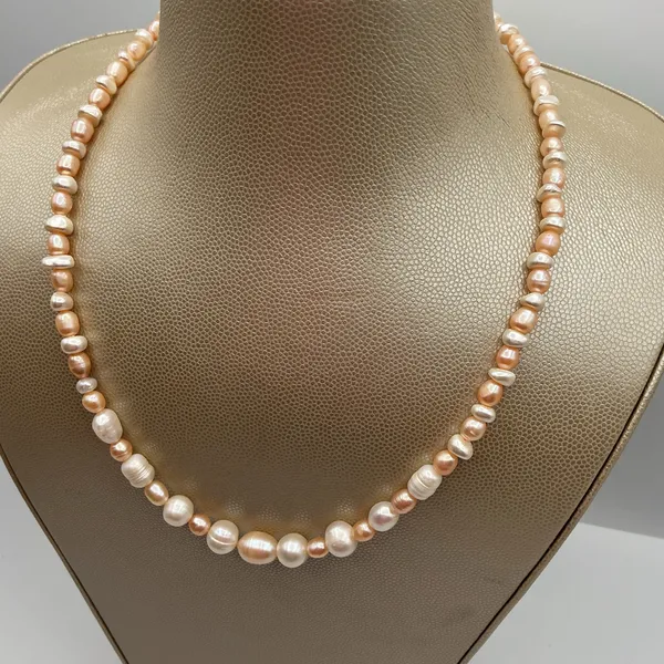 Sterling 925 Pearl Necklace - Pink and White Pearls - Image 2