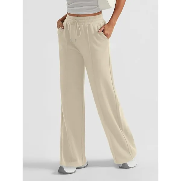 NWT ~ Women's Casual Tan Flare Leg Pockets Knit Drawstring Pull On Pants ~ MED. - Image 3