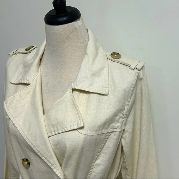 Old Navy Ivory Yellow Cast Double Breasted Tie Belt Woven Linen Blend Jacket NWT - Image 5