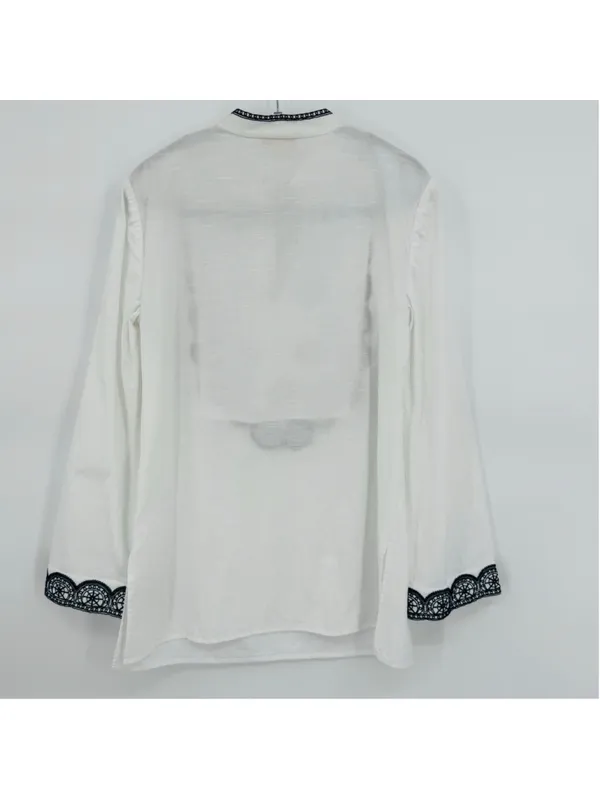 Tory Burch Richa Tunic Top Size 8 White Navy Blue Embroidered - Image 3