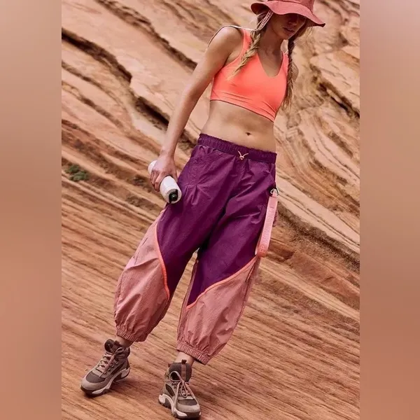 Colorblock Free People Movement Joggers in Plum and Dusty Pink - Image 2