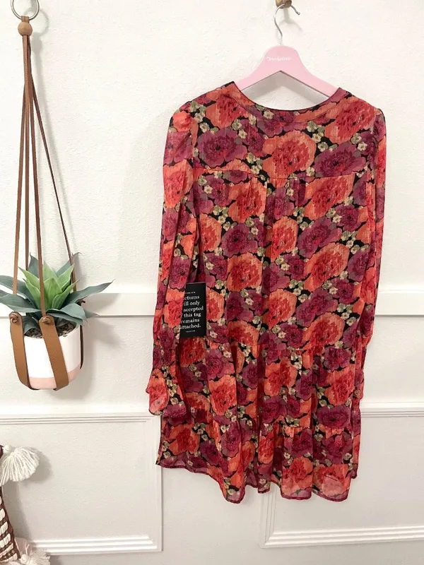 NWT Tuckernuck Pomander Place Rose Chiffon Kenzo V-Neck Tiered Layers Dress L - Image 7