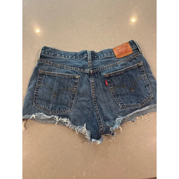 Levis Womens Blue‎ Denim Shorts Frayed Raw Hem 501 Style - Image 3