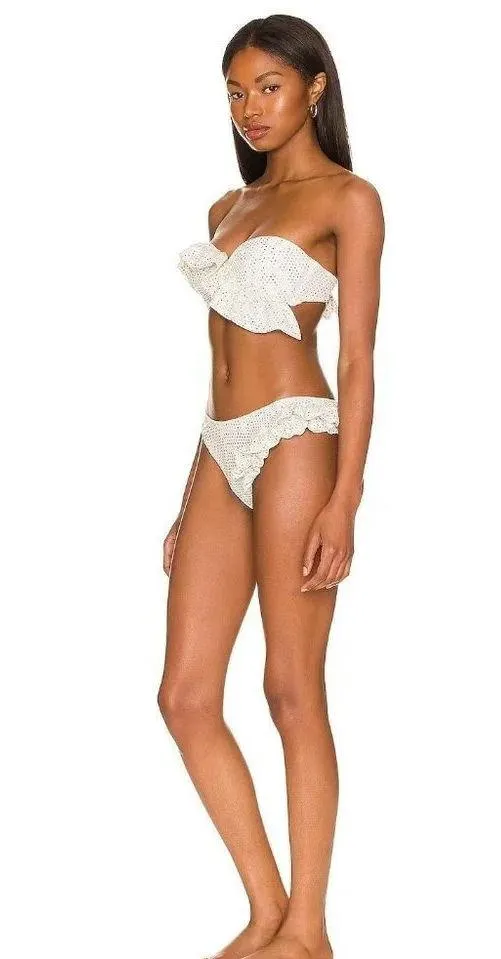 CHIO Ruffle Bikini Top in Silver Medium New Bandeau Strapless Tube - Image 3