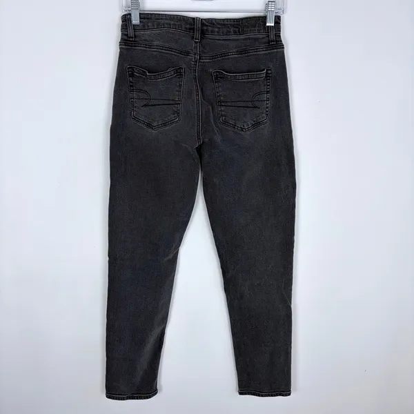 American Eagle‎ Stretch Mom Jeans Black Grunge Casual Classic Denim Size 4 - Image 6