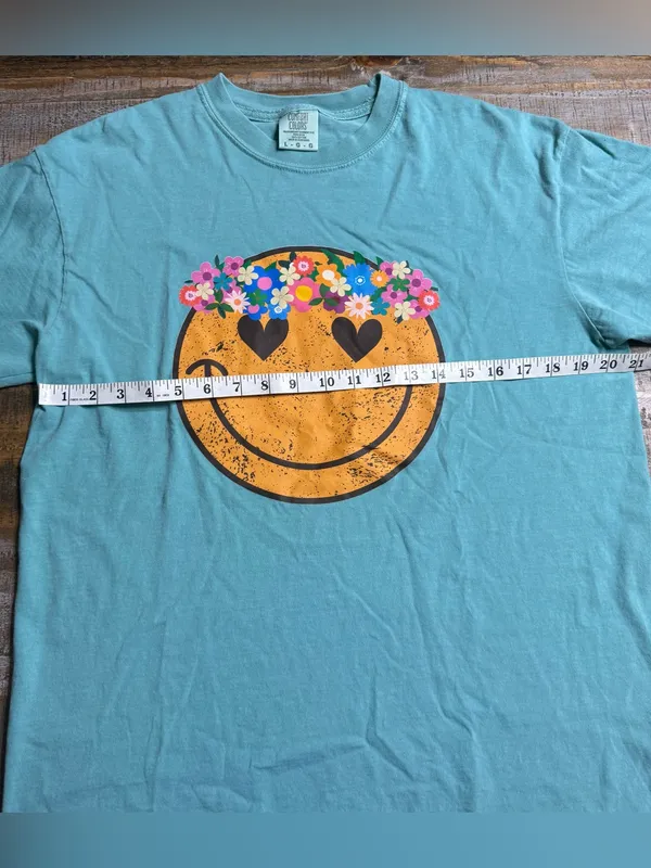 Comfort Colors Turquoise Smiley Face Tee with Floral Crown - Image 5