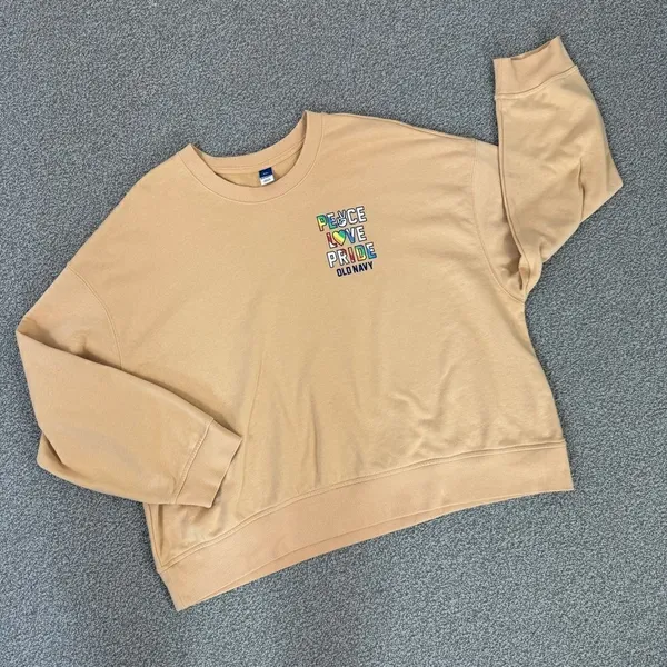 Old Navy Peace Love Pride Crewneck Sweatshirt Peach Tan‎ XXL Plus Size - Image 12
