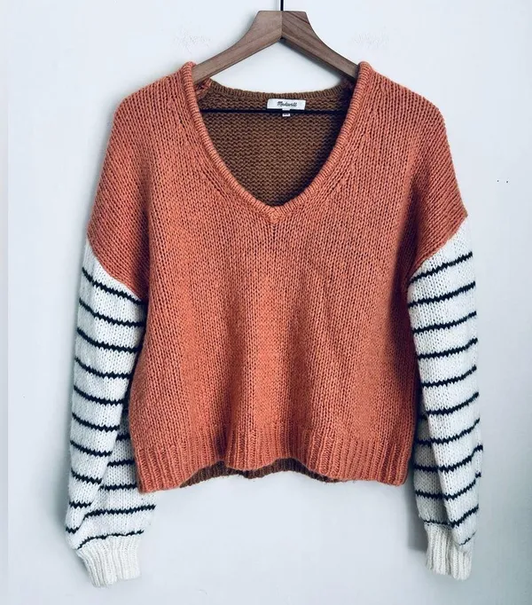 Madewell Balloon Sleeve Alpaca Wool Blend Color Block Sweater oversized S - Image 2
