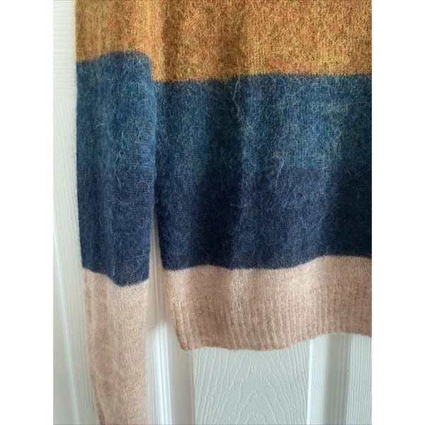 Pam Gela Revolve Striped Alpaca Wool Sweater Womens Size‎ S Navy Tan Fuzzy - Image 4