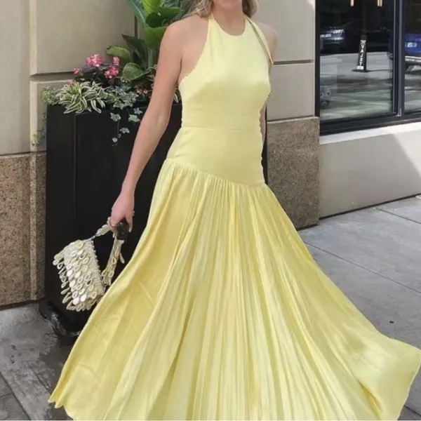 Alexis Saab Pleated Drop Waist Maxi Dress in Yellow S - Image 3