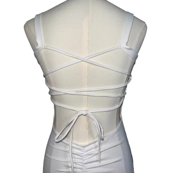 NWOT Halara White Ruched Lace Up Open Back Bodycon Pencil Maxi Dress Size M - Image 6