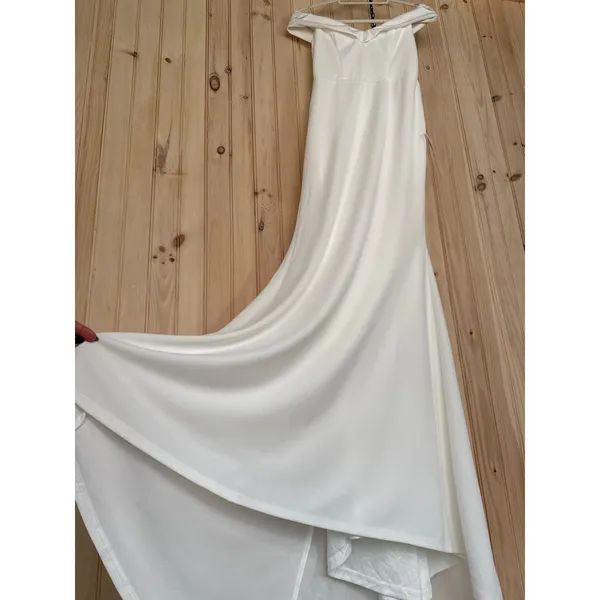 Lulus Arienne White Off-the-Shoulder Mermaid Maxi Dress Wedding Elegant Medium - Image 6