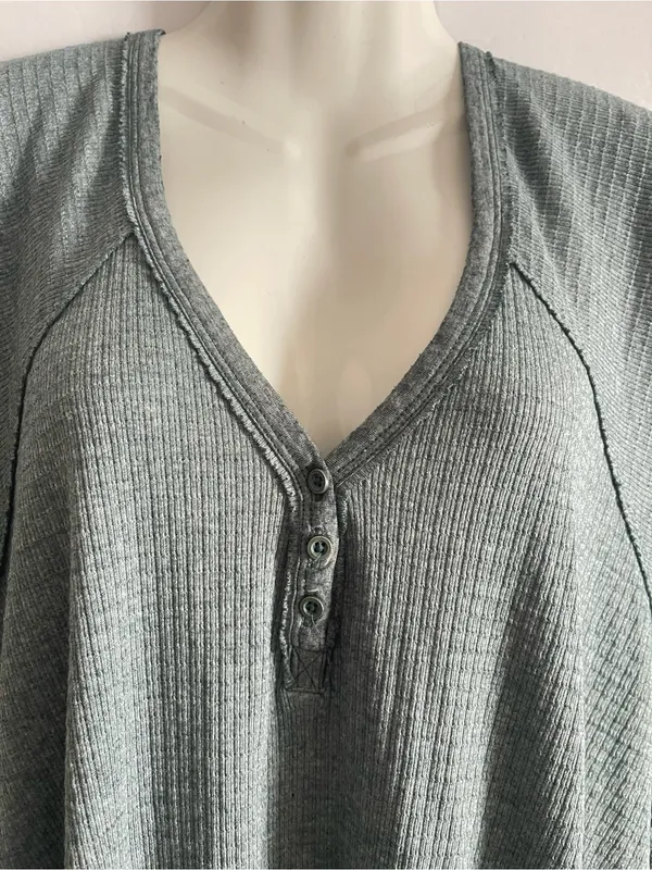 We the Free Henley Top Shirt Textured Green Blue V Neck Free People Women S - Image 5