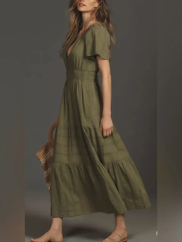 Anthropologie NWT Somerset Tiered Maxi Dress Pockets in Moss Green Size XS NEW - Image 13