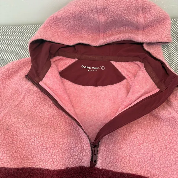 Outdoor Voices MegaFleece Half-Zip Hoodie in Truffle Pink Burgundy, Size Small - Image 6