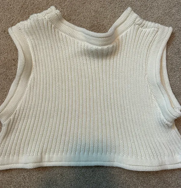 High Neck Cropped Cut Off Sweater Tank White - Image 3