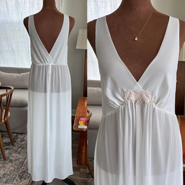 Y2K White Chiffon Bridal Old Hollywood Dress & Robe Set 2 Piece Medium (L Robe) - Image 6