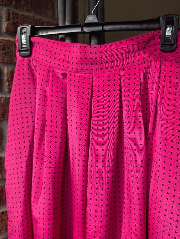 Vintage Fushia And Black polka dot Satin midi skirt Small - Image 3