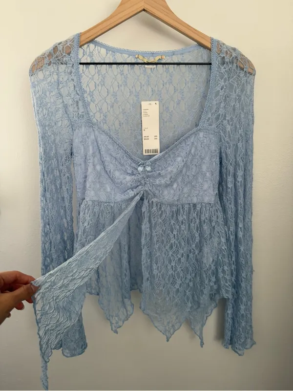 Urban Outfitters Medium NEW Jolene Sheer Lace Babydoll Top Blue Fairy Whimsical - Image 7
