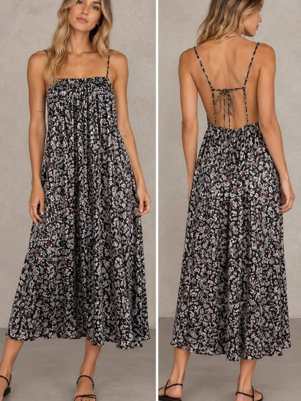 ZARA Satin Floral Sleeveless Midi Dress Size Medium - Image 2